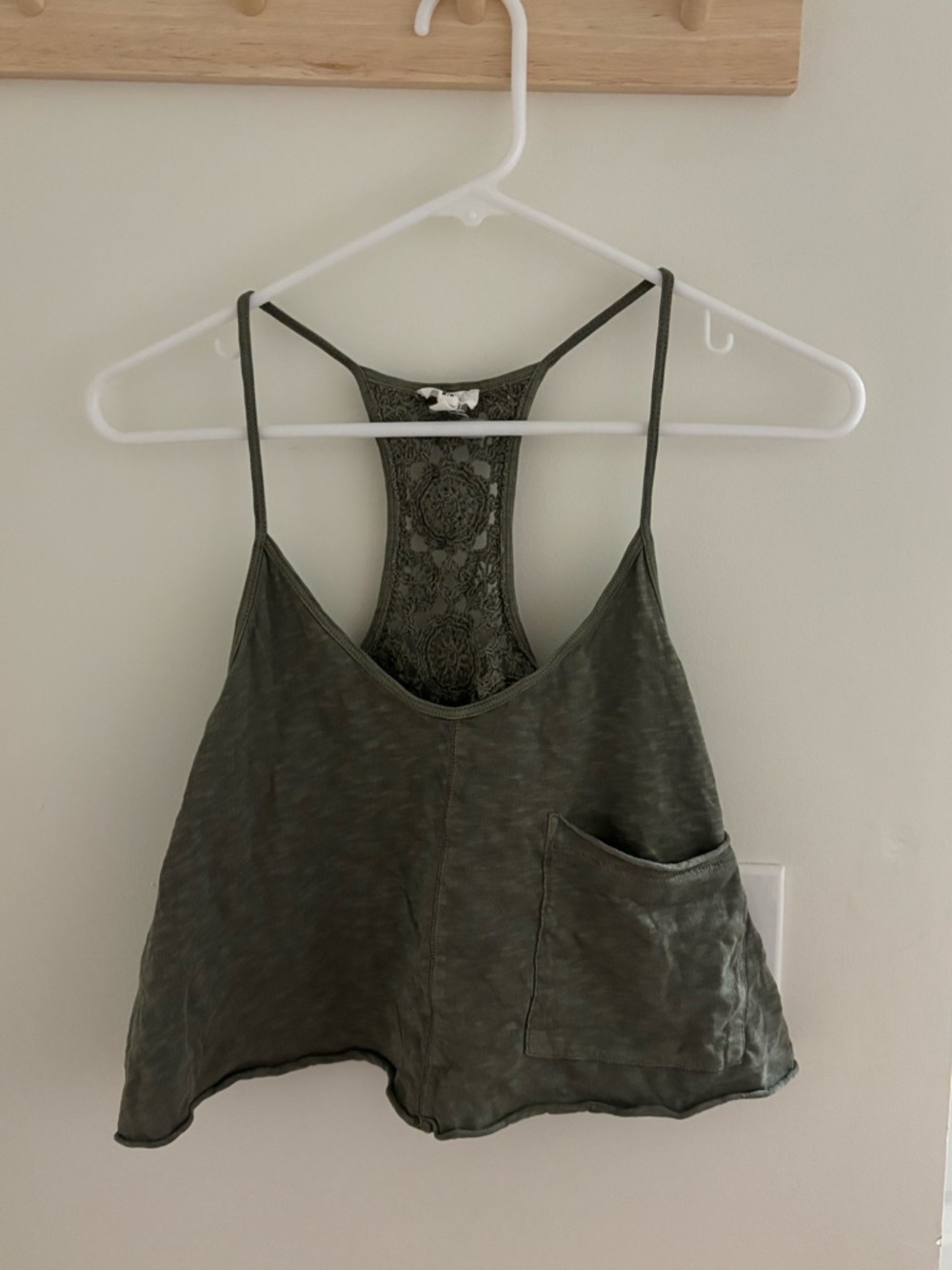 Aerie Olive Green Crochet-Back Cropped Tank